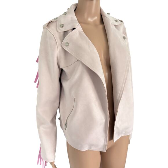 Upcycled by Me Blush Faux Leather Fringe Jacket Horse Graphic Western Coquette - Picture 4 of 10